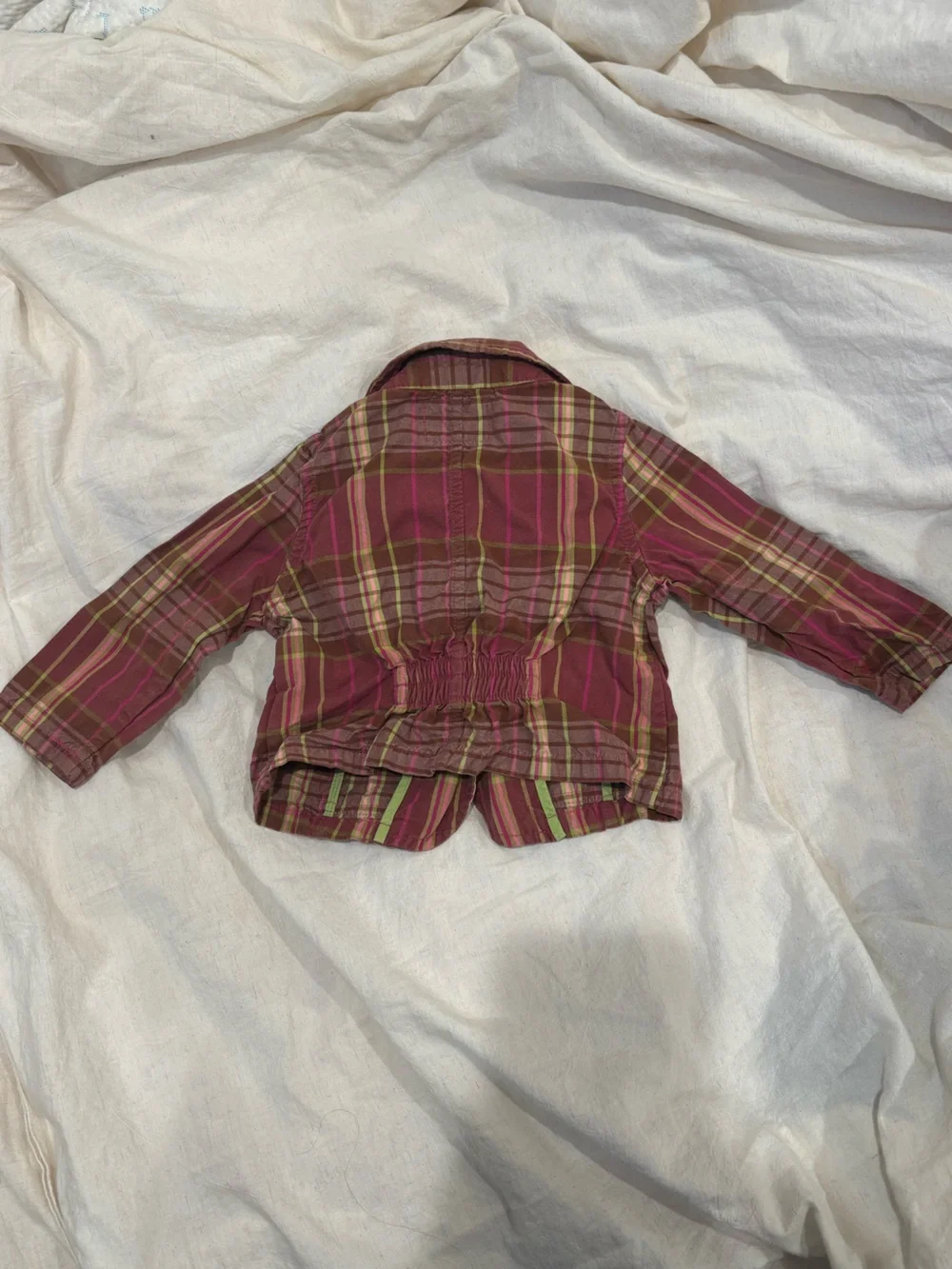 Old Navy baby/toddler Plaid Button-Up Jacket in Burgundy/lime 12-16 mos